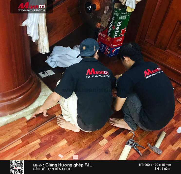 Thi công sàn gỗ tự nhiên Giáng hương ghép FJL tại Bình Thạnh