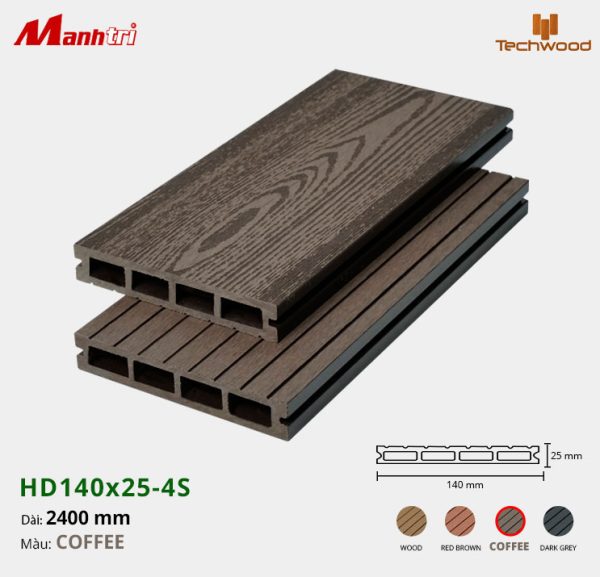 Sàn gỗ nhựa Techwood HD140x25-4S-Coffee