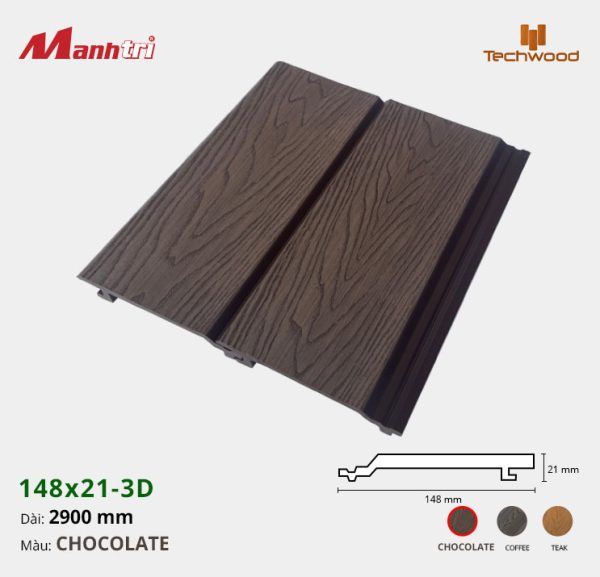 Gỗ Nhựa Ốp Tường,Trần Techwood 148x21-3D-Chocolate