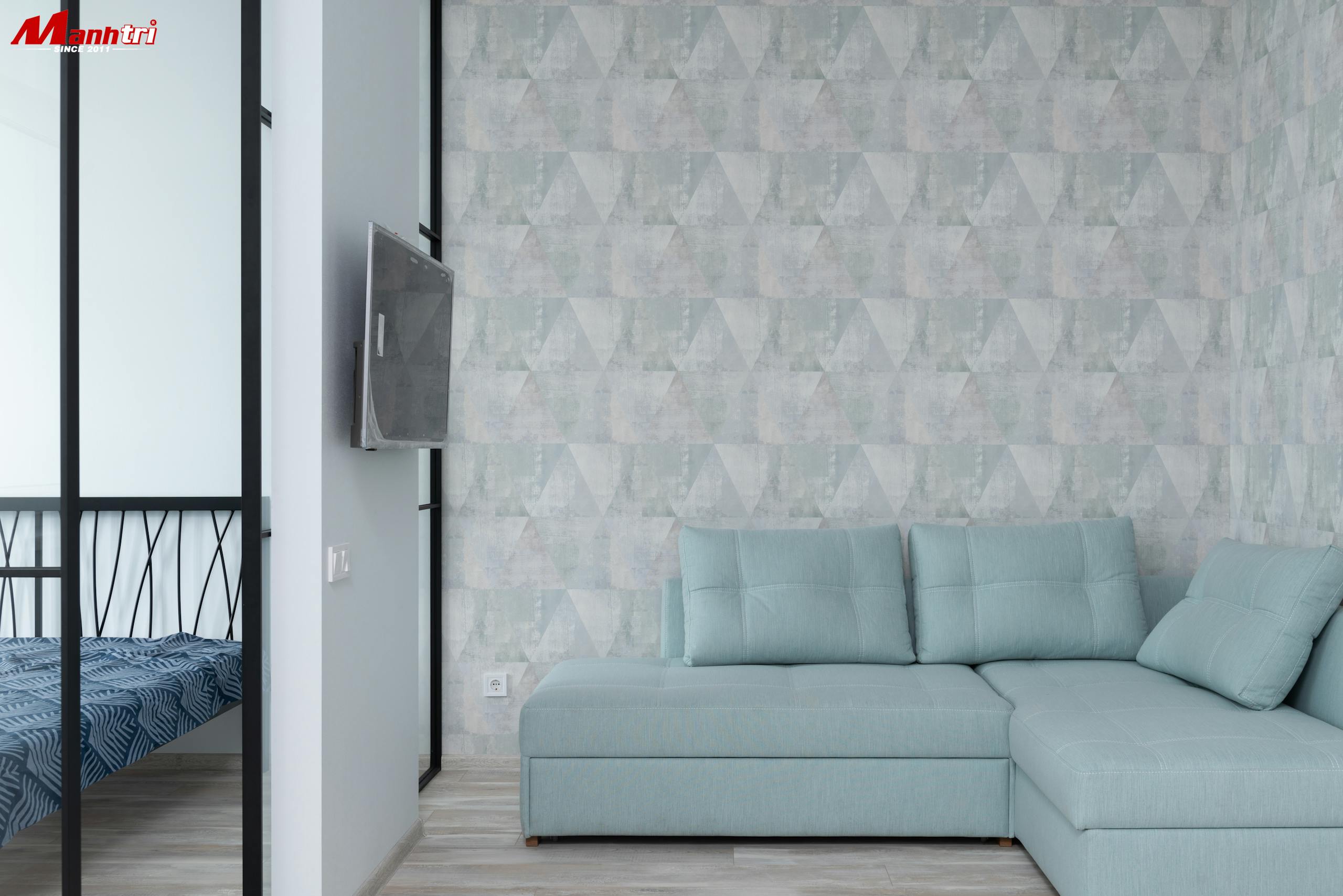 Giấy dán tường phòng khách họa tiết hình học — giá HQ từ 70k/m²
