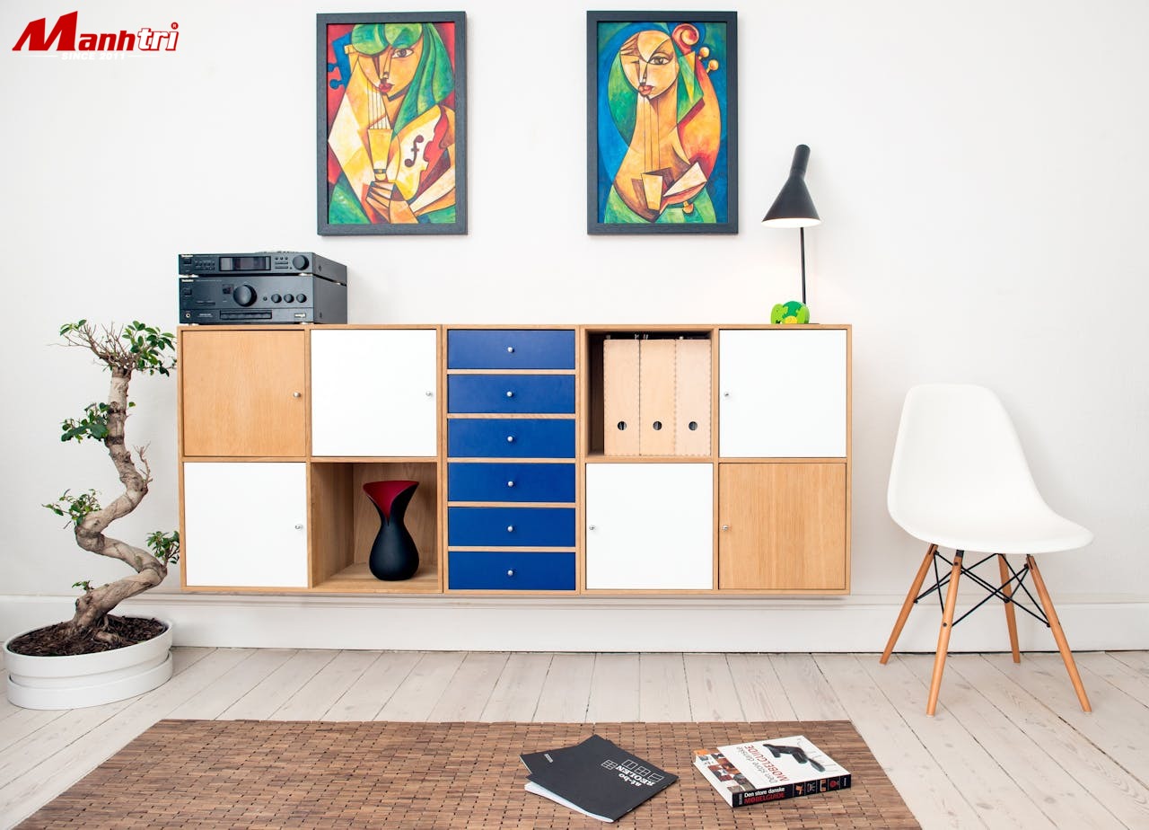 Không gian mở lát gạch giả gỗ 15x90 phong cách hiện đại