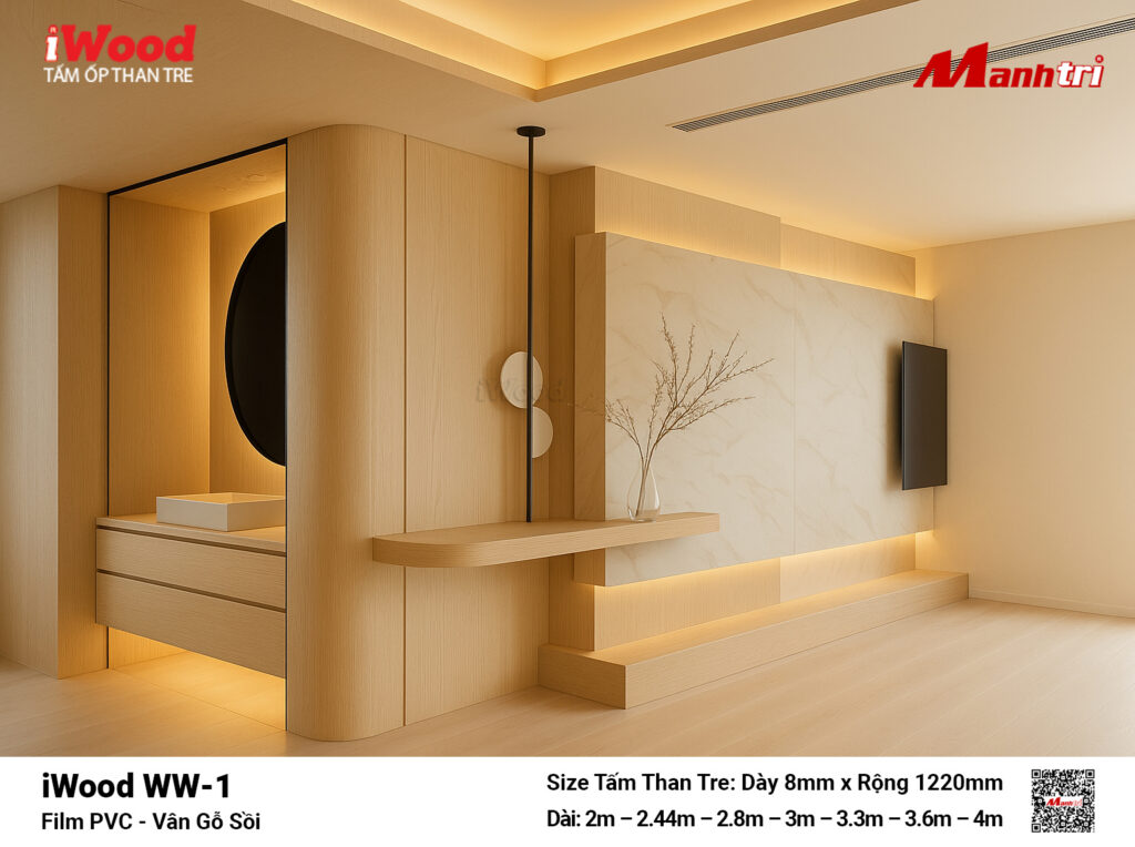 Tấm ốp than tre vân gỗ chống xước iWood WW-1