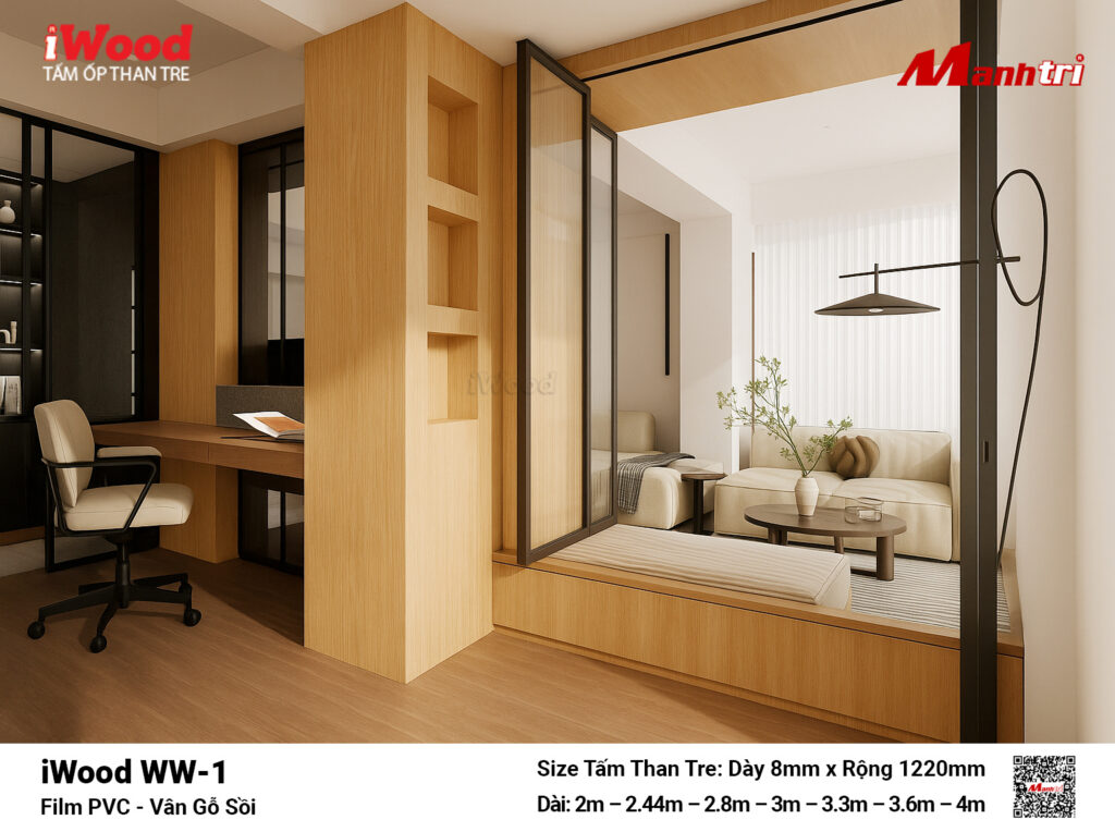 Tấm ốp than tre vân gỗ chống xước iWood WW-1