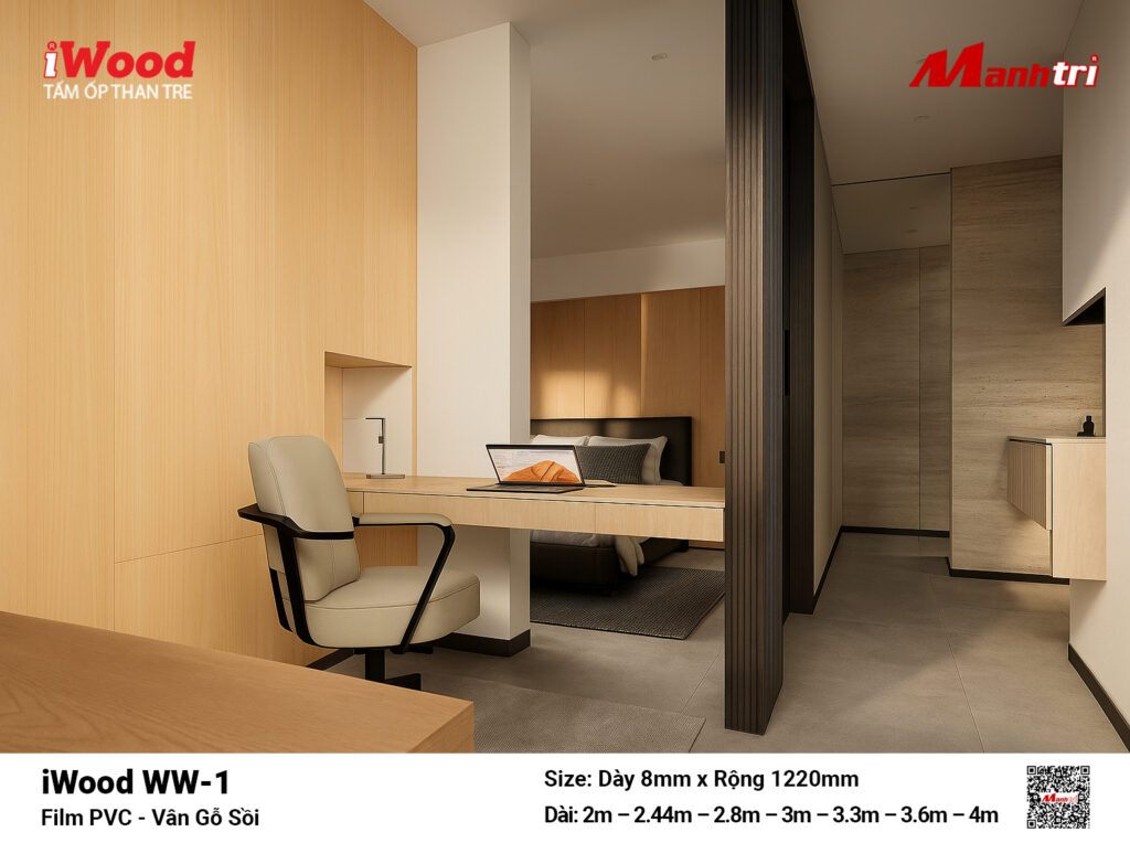 Tấm ốp than tre vân gỗ chống xước iWood WW-1